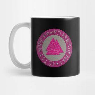 Vikings Distressed Valknut and Runes Pink and Silver Mug